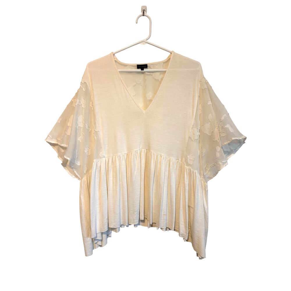 Buckle Black Cream Oversized Baby Doll Top Short Sleeve Flowy Small Ethereal